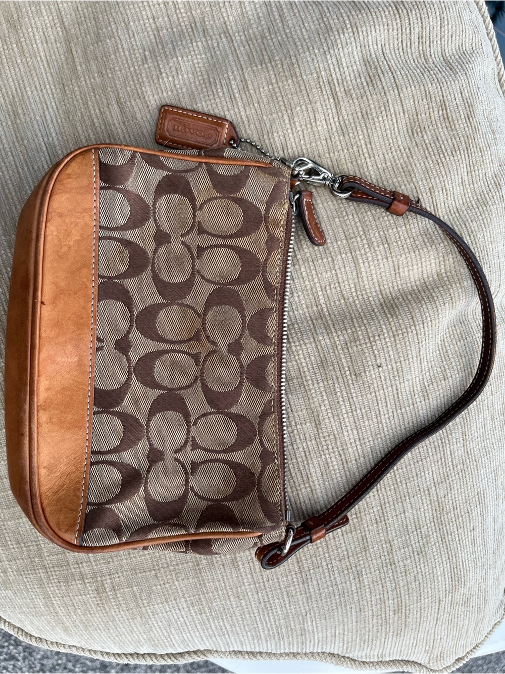 Coach Signature Canvas Wristlet in Brown and Tan